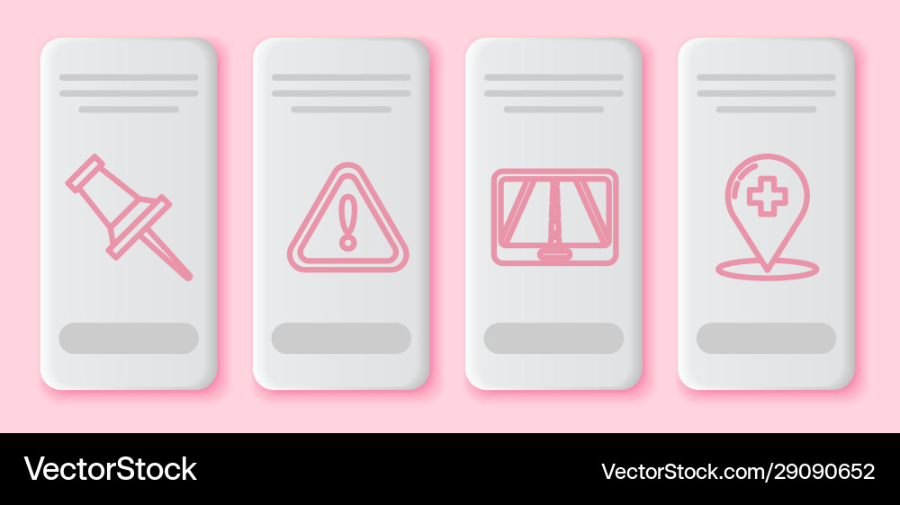 Set line push pin exclamation mark in triangle Set line push pin exclamation mark in triangle Vector Image