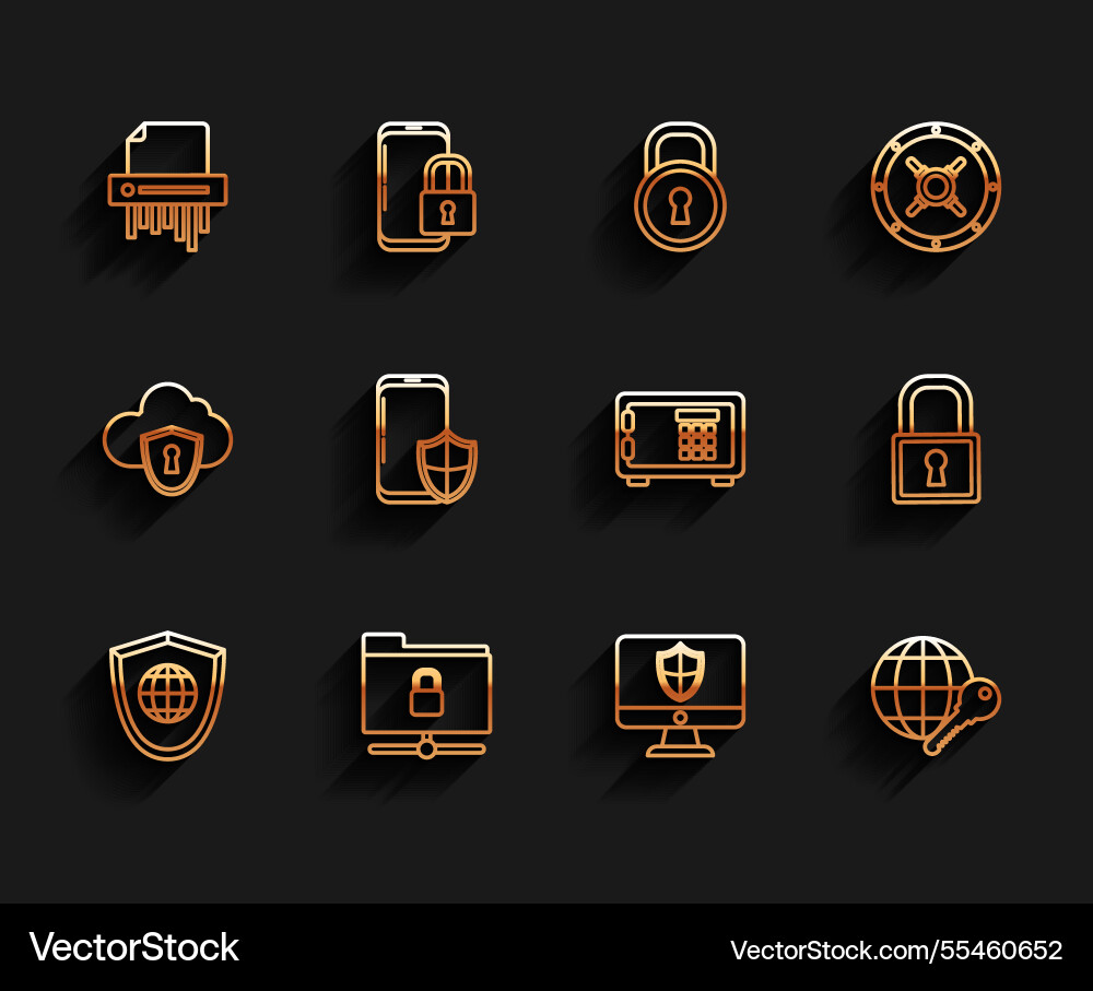 Set line shield with world globe ftp folder Set line shield with world globe ftp folder vector image
