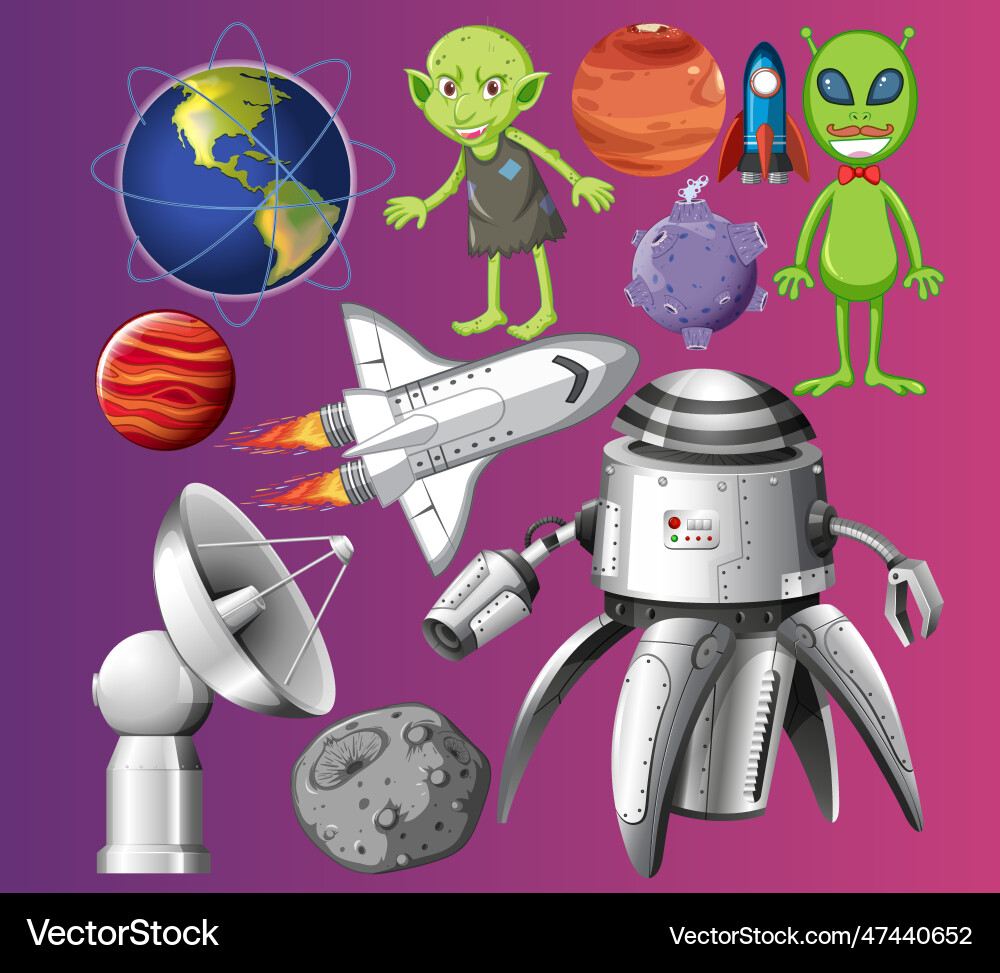 Set of space objects on gradient background Set of space objects on gradient background vector image