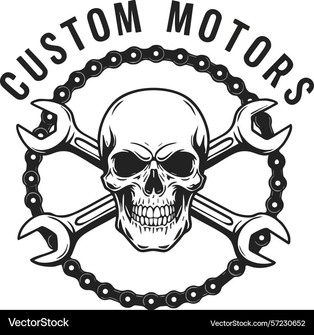 Skull with crossed wrenches and chain custom Vector Image