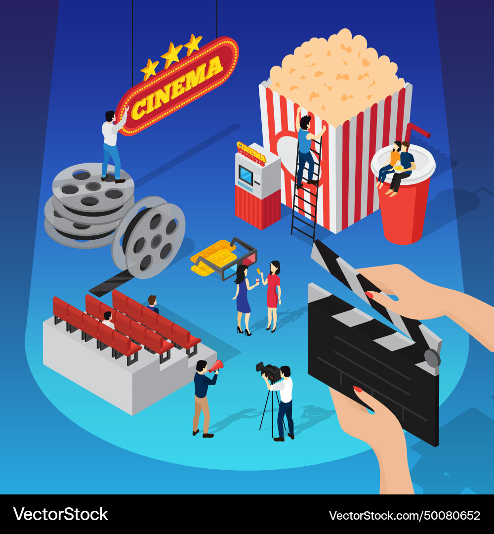 Spotlight cinema isometric concept Spotlight cinema isometric concept vector image