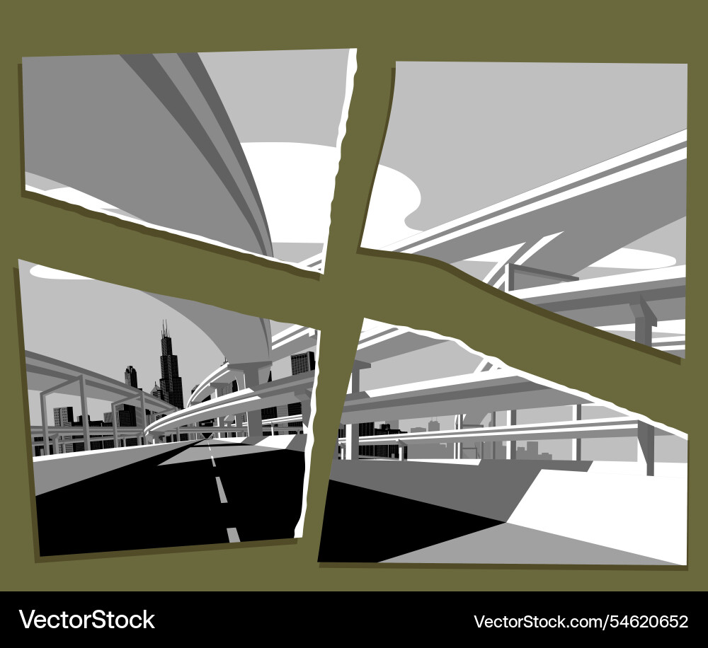 Torn paper card with an image of highway overpass vector image