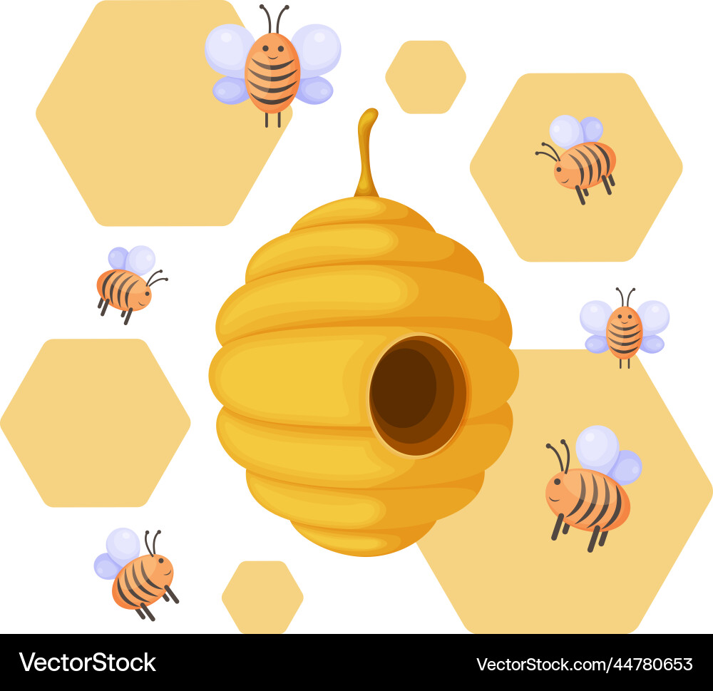 A beehive with bees an depicting bee hive – Royalty-Free Vector |  VectorStock, image size:1000x969