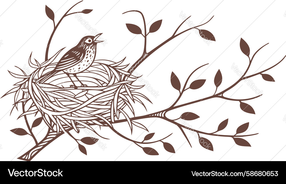 Bird perched on nest branch design generative Vector Image
