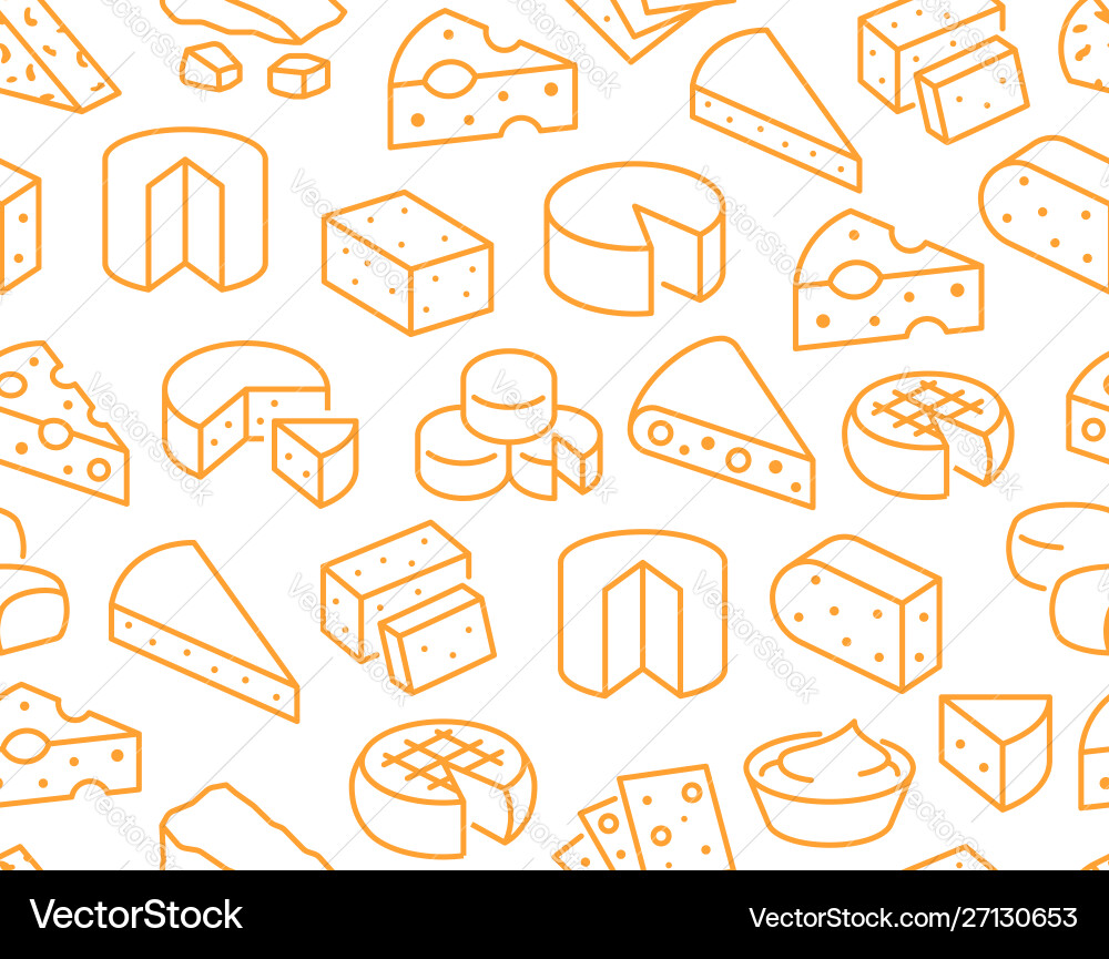 Cheese seamless pattern with flat line icons Cheese seamless pattern with flat line icons Vector Image