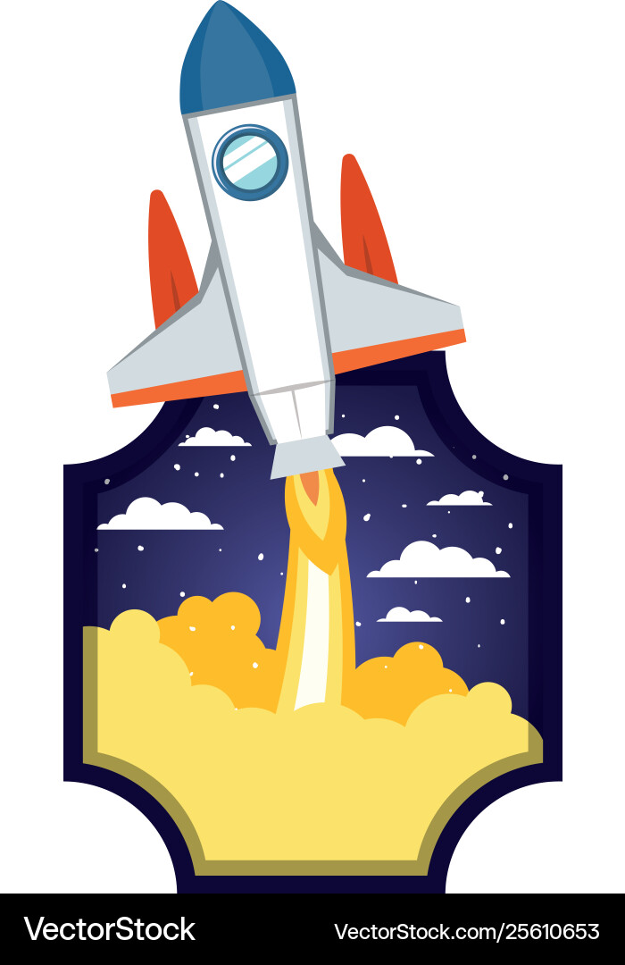 Frame with rocket taking off in clouds background Frame with rocket taking off in clouds background vector image