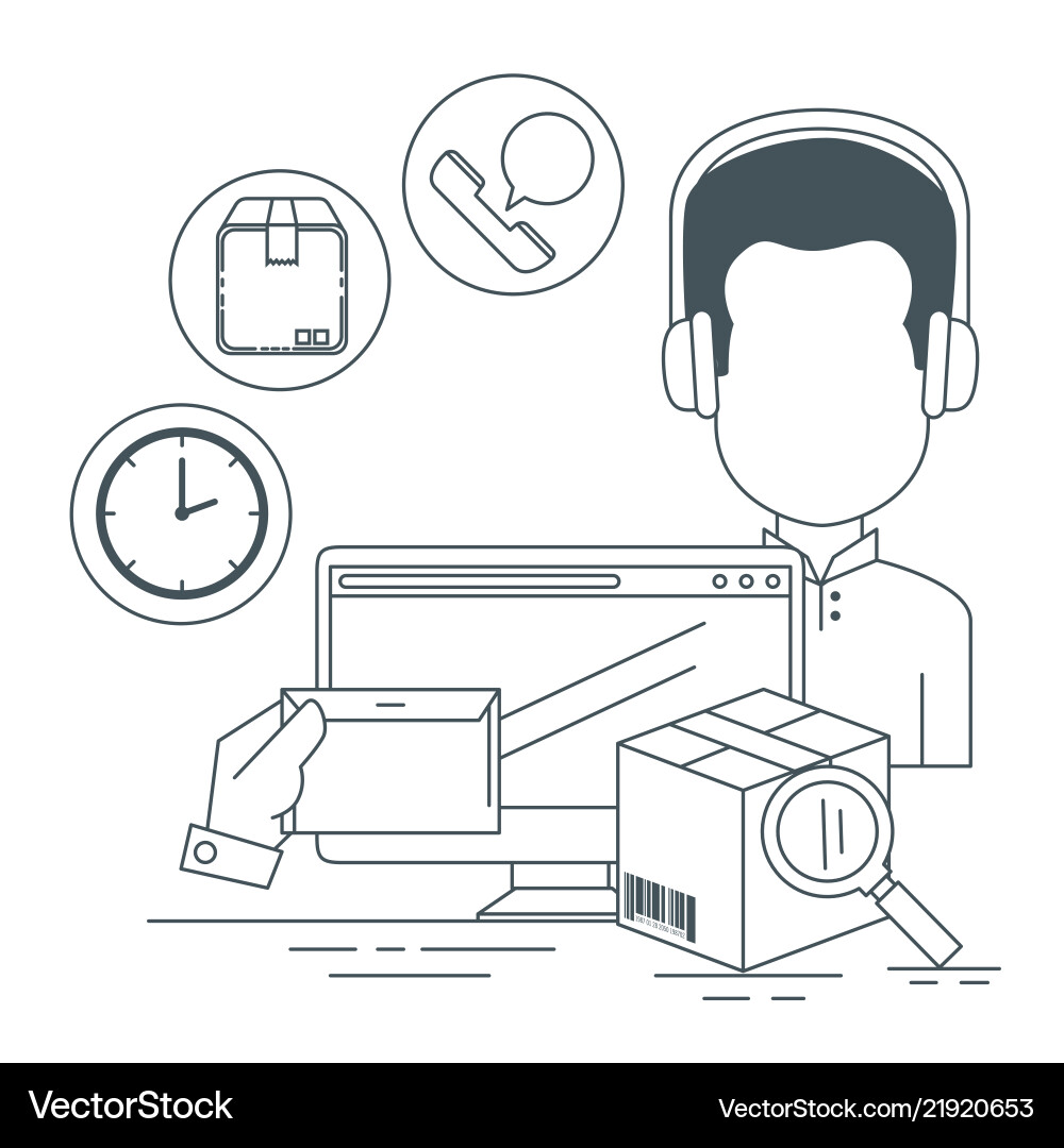 Logistic services with support agent and computer Vector Image