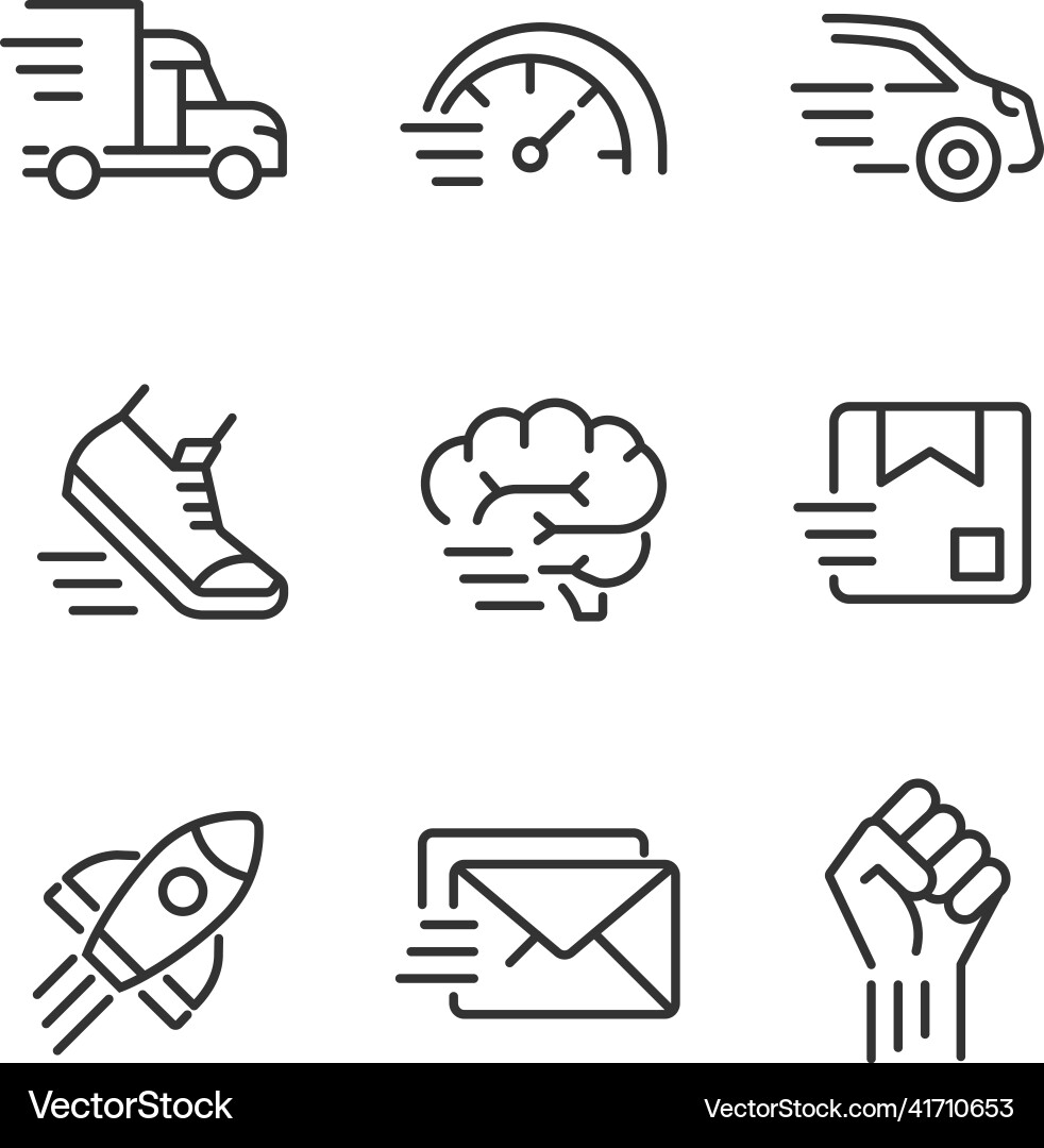 Motion and speed pixel perfect linear icons set Motion and speed pixel perfect linear icons set vector image