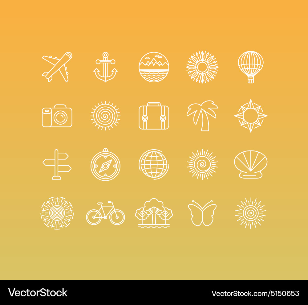 Set of 20 icons and sign in mono line style Vector Image