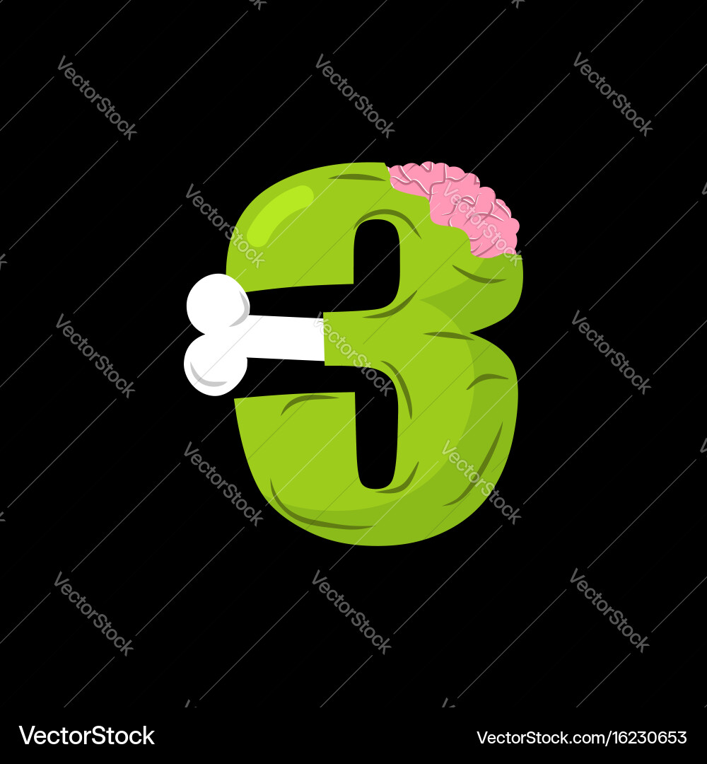 Zombie Number 3 Font - Three Bones Vector Image