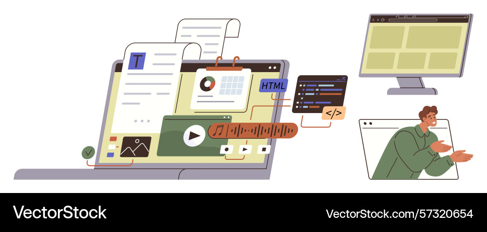 Collaborative digital content creation Collaborative digital content creation vector image