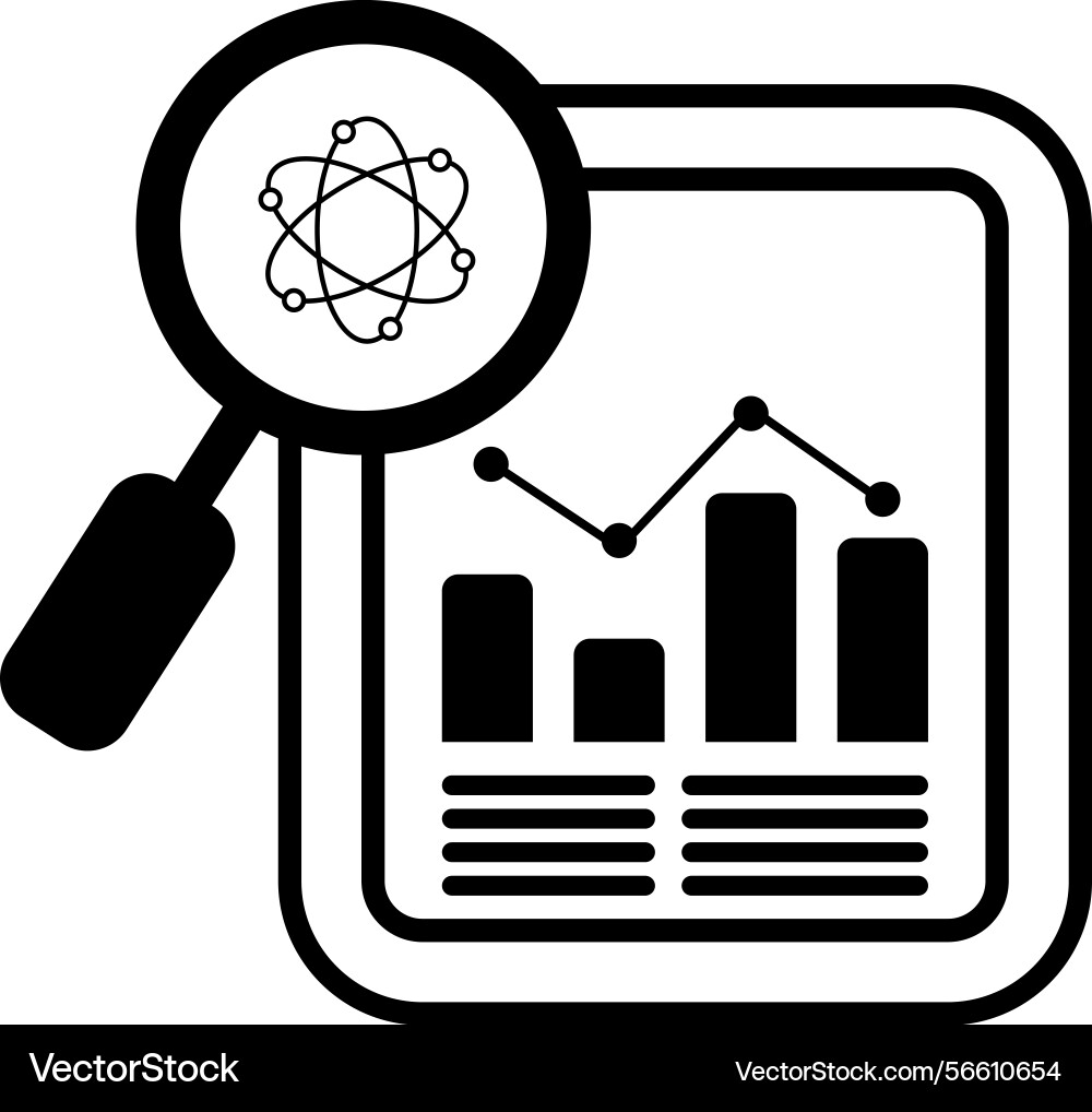 Data analysis icon with magnifying glass and chart Vector Image