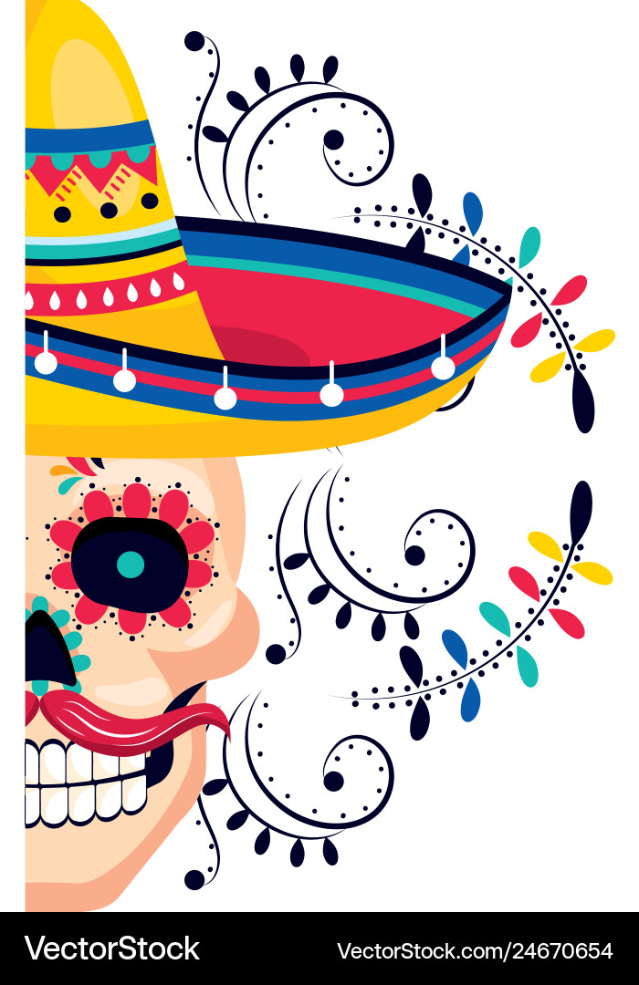 Day of the Dead Skull with Mariachi Hat vector image