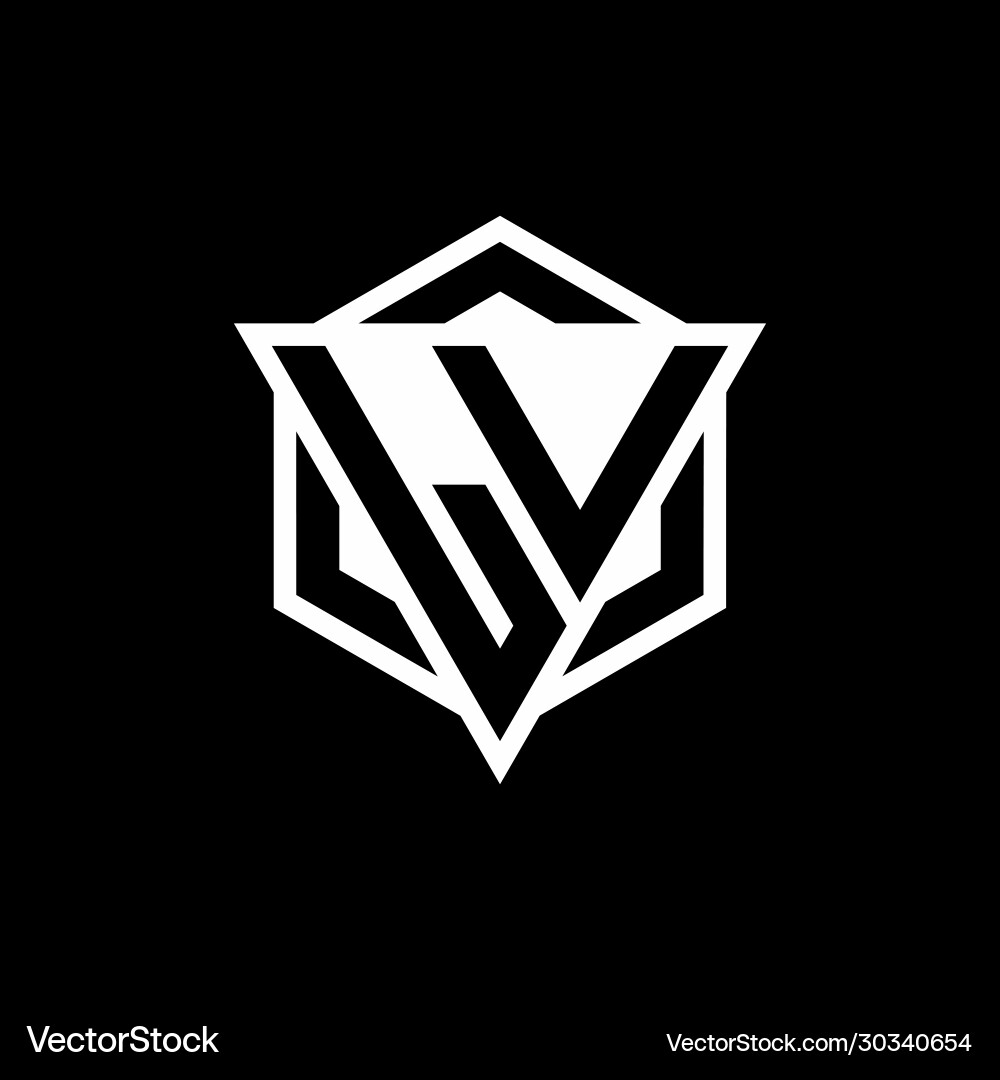 Lv logo monogram with triangle and hexagon shape Lv logo monogram with triangle and hexagon shape Vector Image