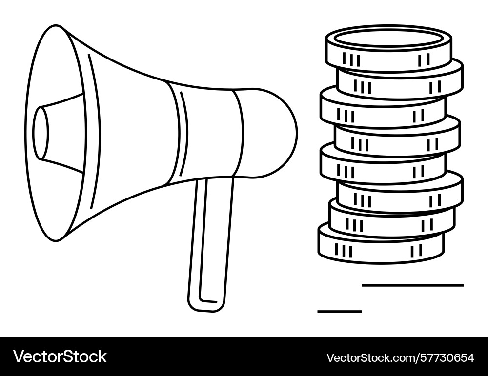 Megaphone and coin stack representing advertising Vector Image