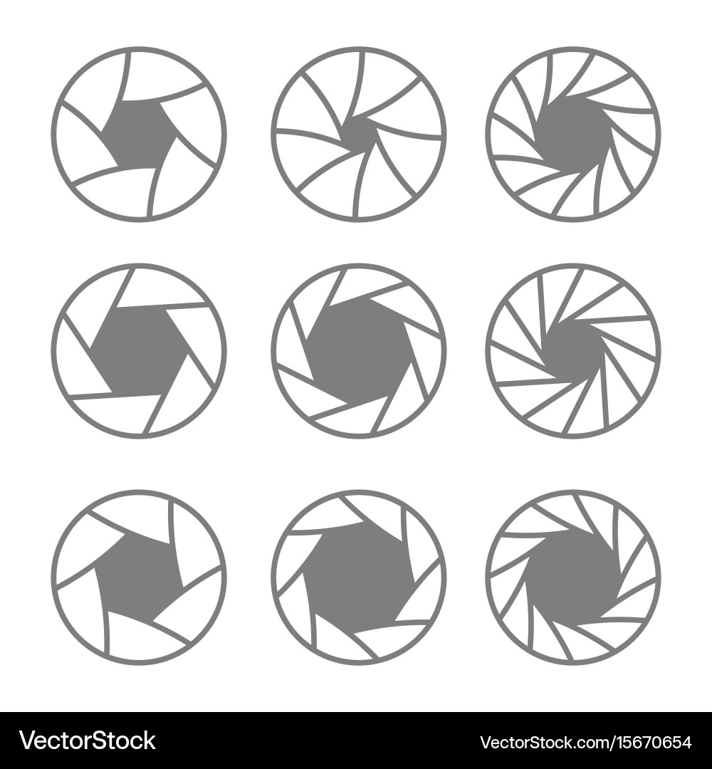 Monochrome icons with camera shutter symbols vector image