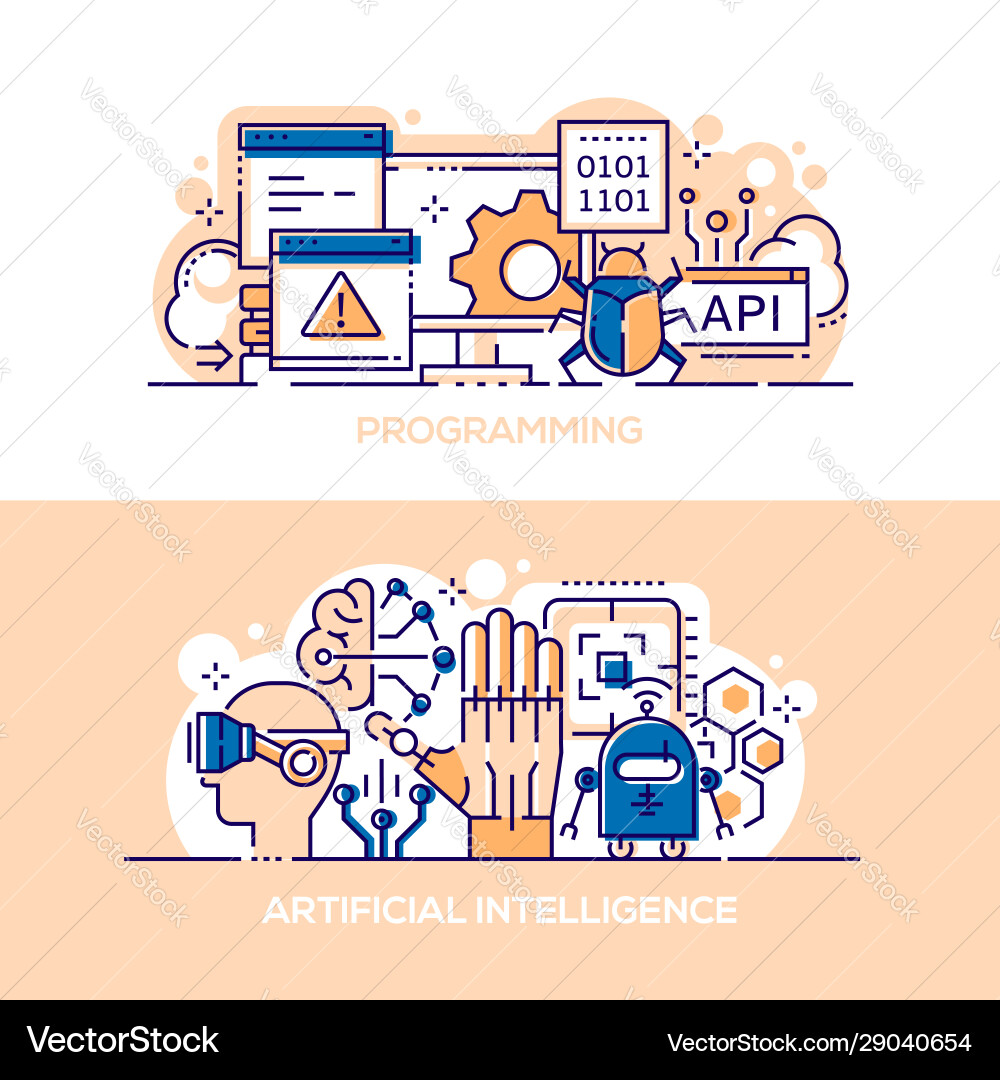 Programming and artificial intelligence banner vector image