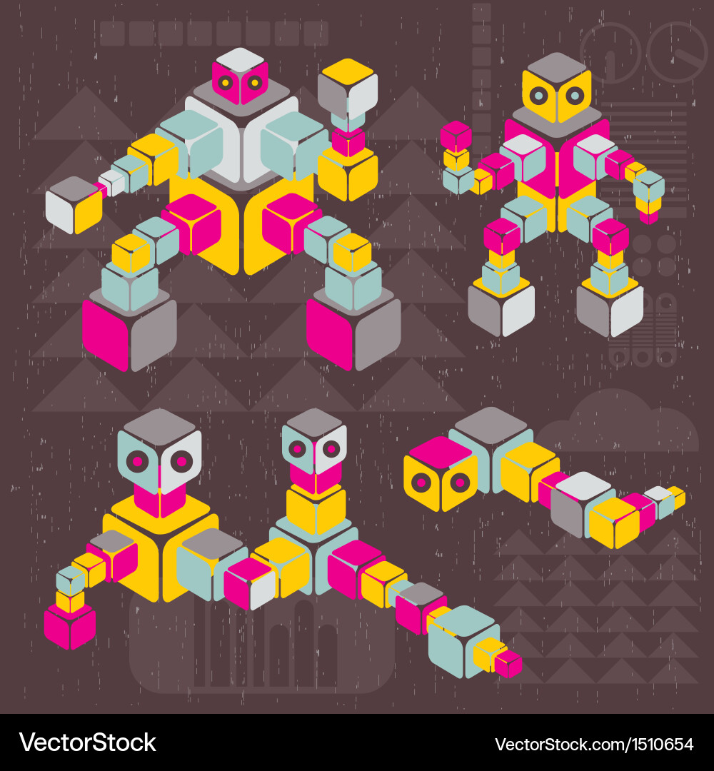 Retro Cube Robots vector image