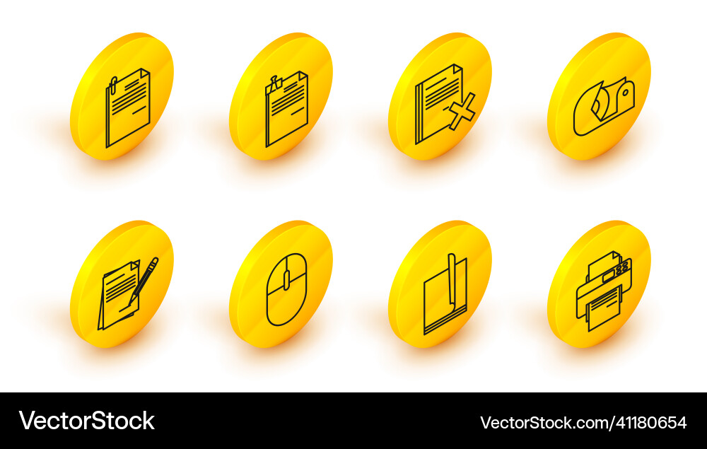 Set line printer file document computer mouse Set line printer file document computer mouse vector image