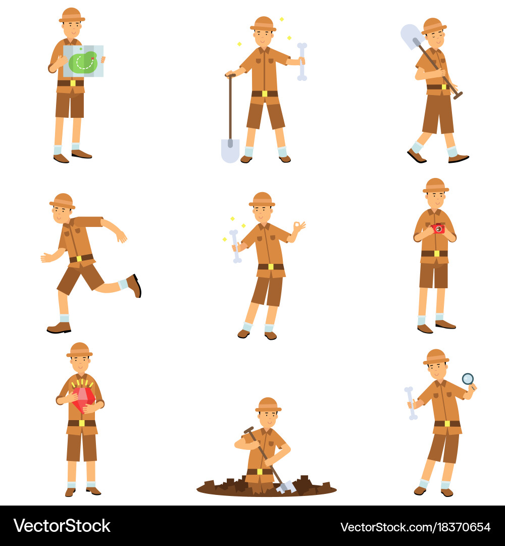 Set of archaeologist character actions Vector Image