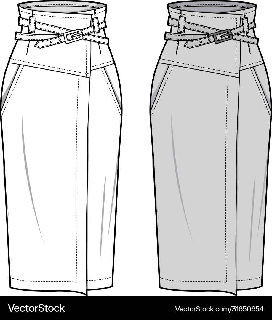 Skirt fashion flat sketch template10 vector image