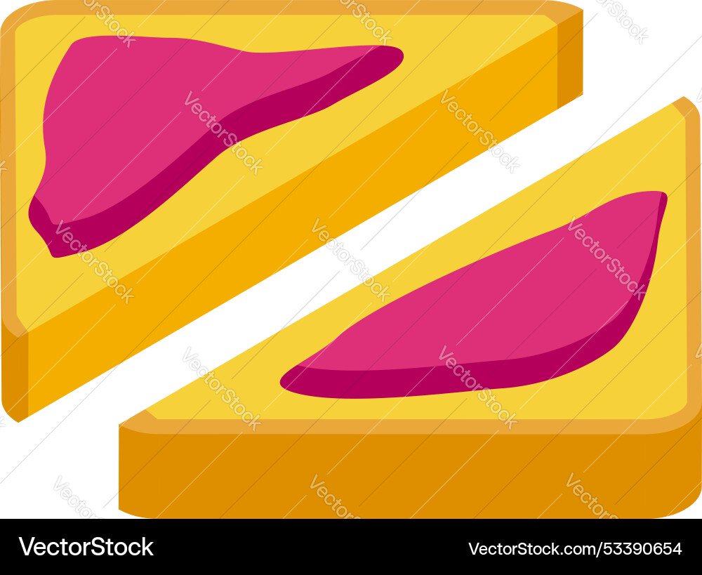 Sliced toast bread with jam lying on top of each Sliced toast bread with jam lying on top of each vector image