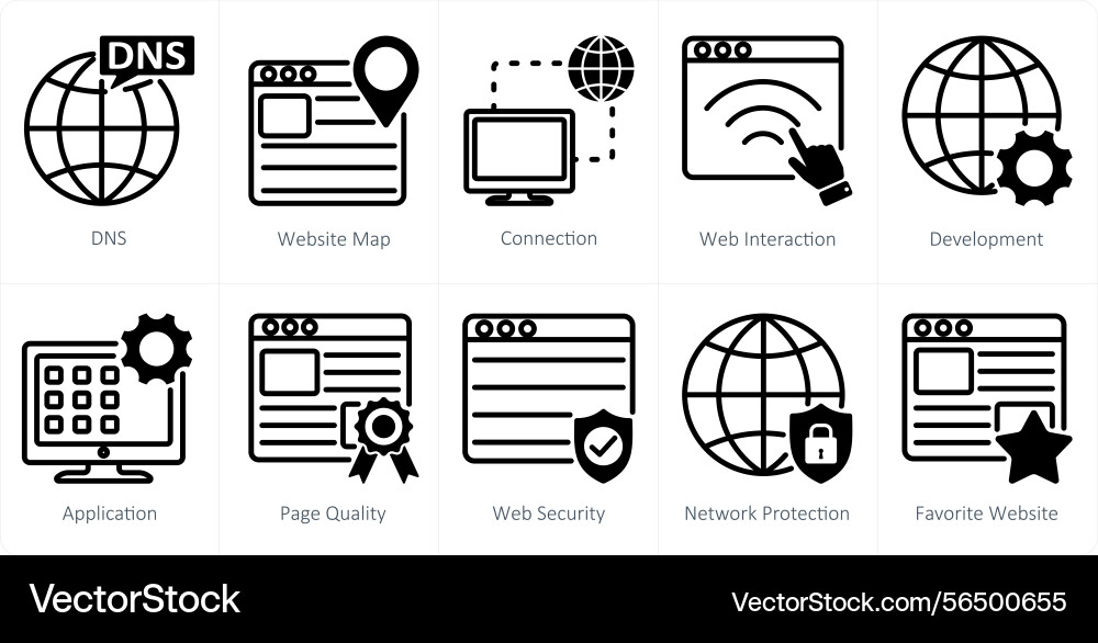 A set of 10 web design icons as dns website map vector image