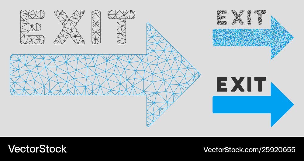 Exit arrow mesh network model and triangle Exit arrow mesh network model and triangle vector image