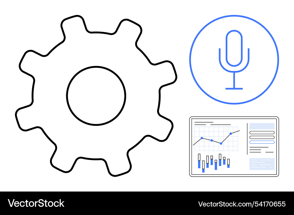 Gear microphone and data analytics chart Gear microphone and data analytics chart vector image