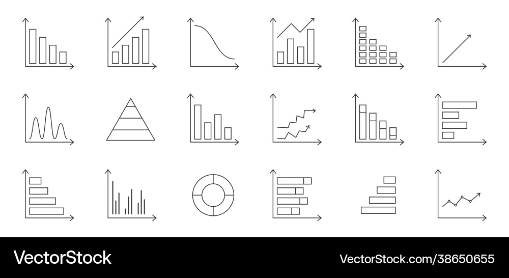 Graph chart line icons set business data Graph chart line icons set business data Vector Image