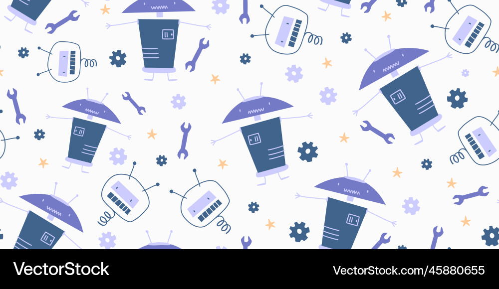 Hand drawn robots seamless pattern cute character Hand drawn robots seamless pattern cute character vector image