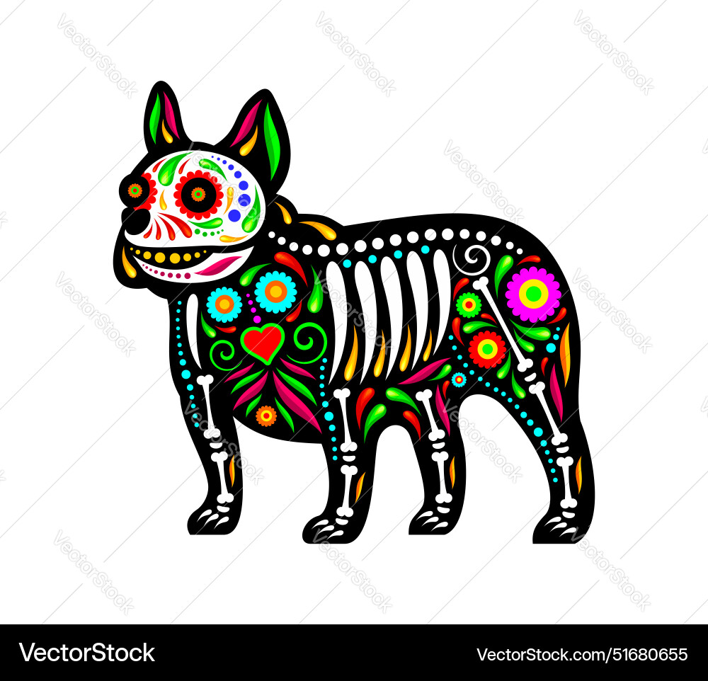 Mexikanische Hundetier Tattoo dia de muertos Welpe Mexikanische Hundetier Tattoo dia de muertos Welpe vektorbild