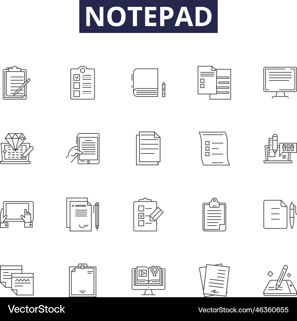 Notepad line icons and signs text Vector Image