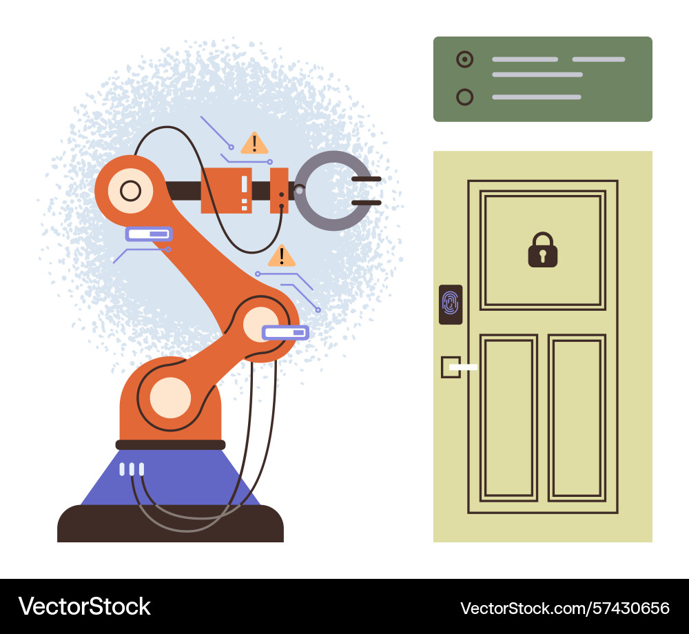 Automated robotic arm in secure system with locked vector image