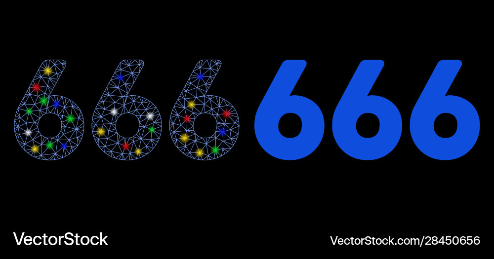 Bright mesh 2d 666 digits text icon with flash vector image