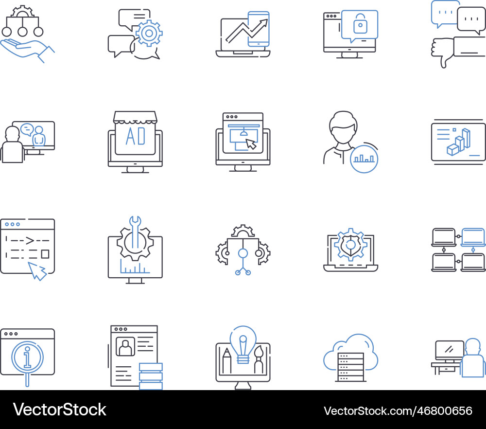 Information system line icons collection database Information system line icons collection database vector image