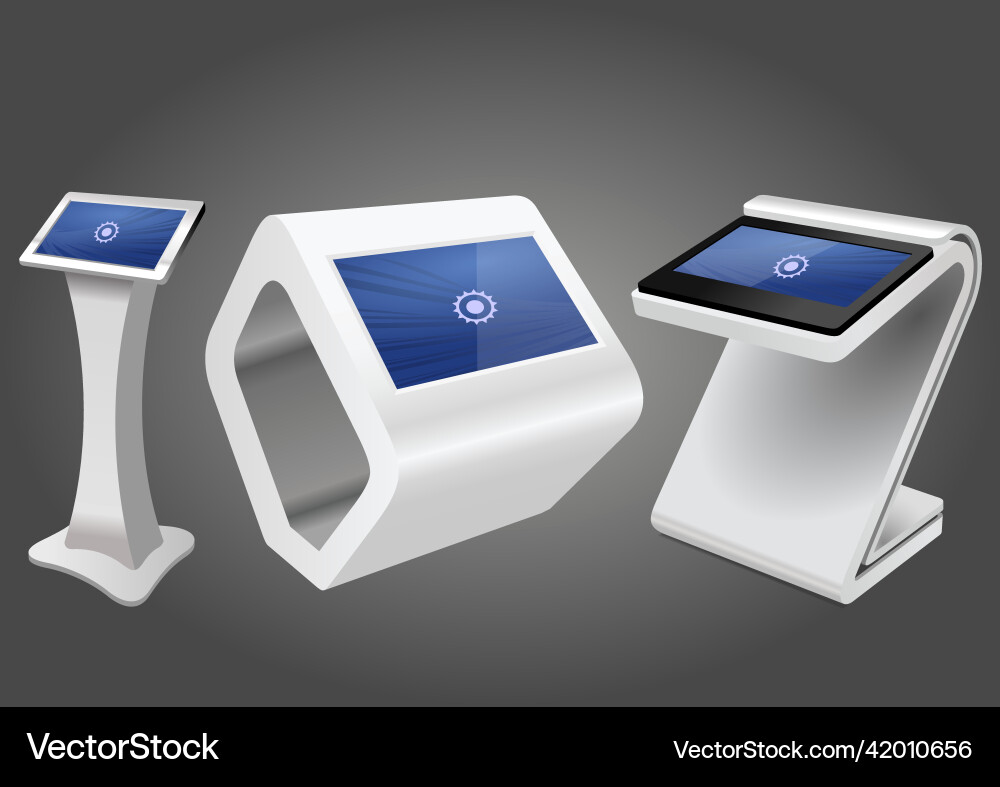 Interactive kiosk terminal stand mock up Interactive kiosk terminal stand mock up Vector Image