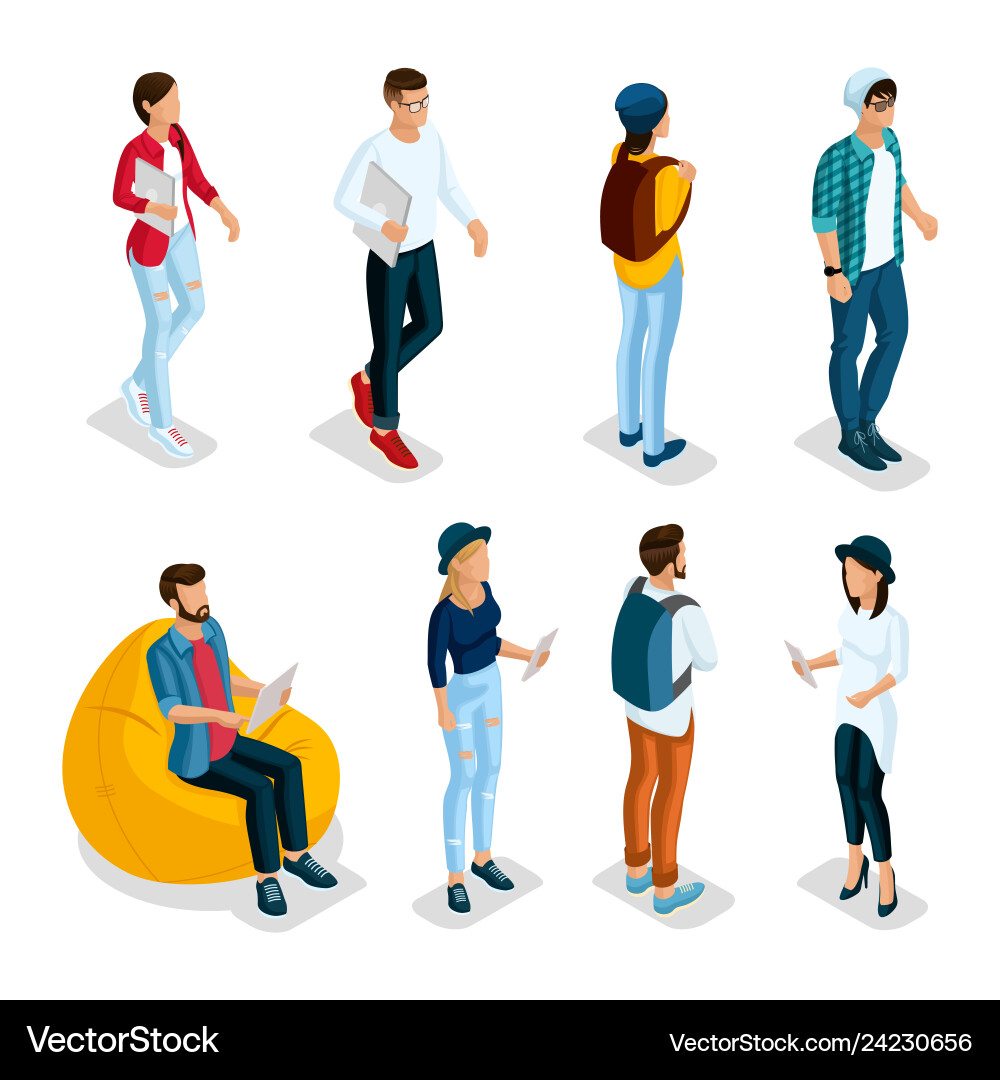 Isometric young creative people students Vector Image