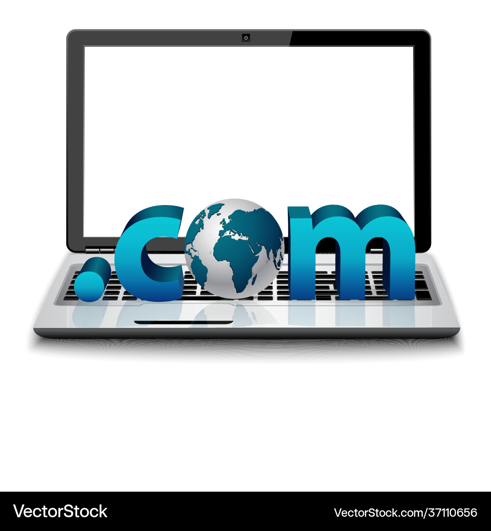 Laptop computer with word com on white Laptop computer with word com on white vector image