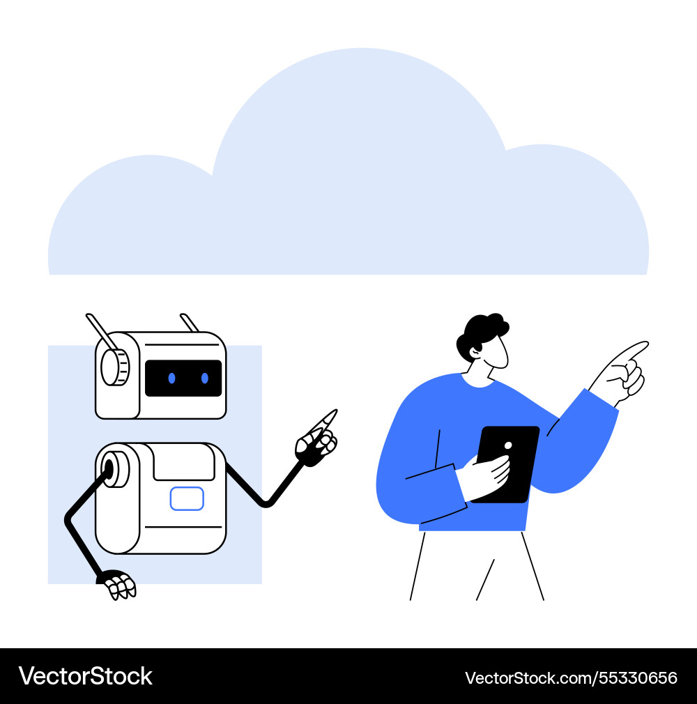 Robot and human collaboration in cloud computing Robot and human collaboration in cloud computing vector image