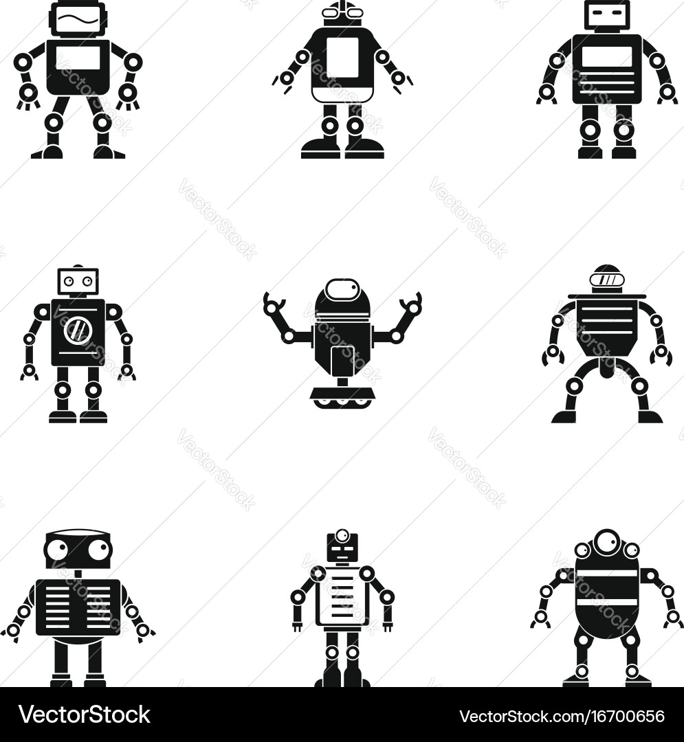 Robot icons set simple style Vector Image