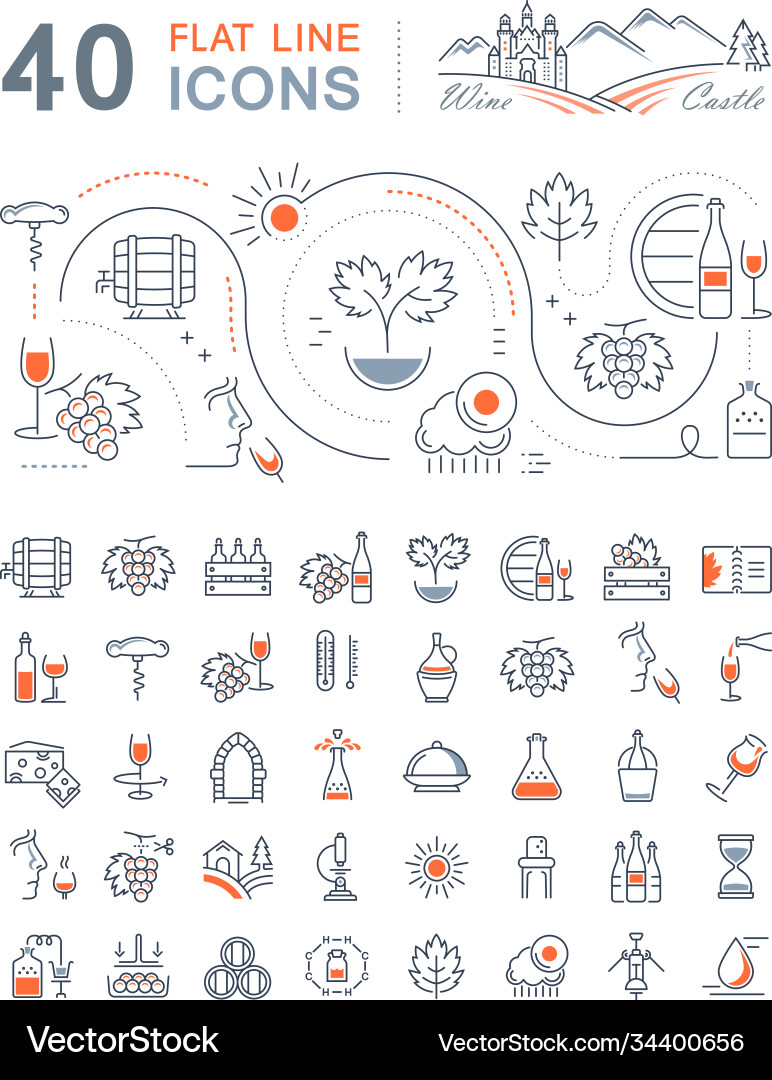 Set flat line icons wine vector image