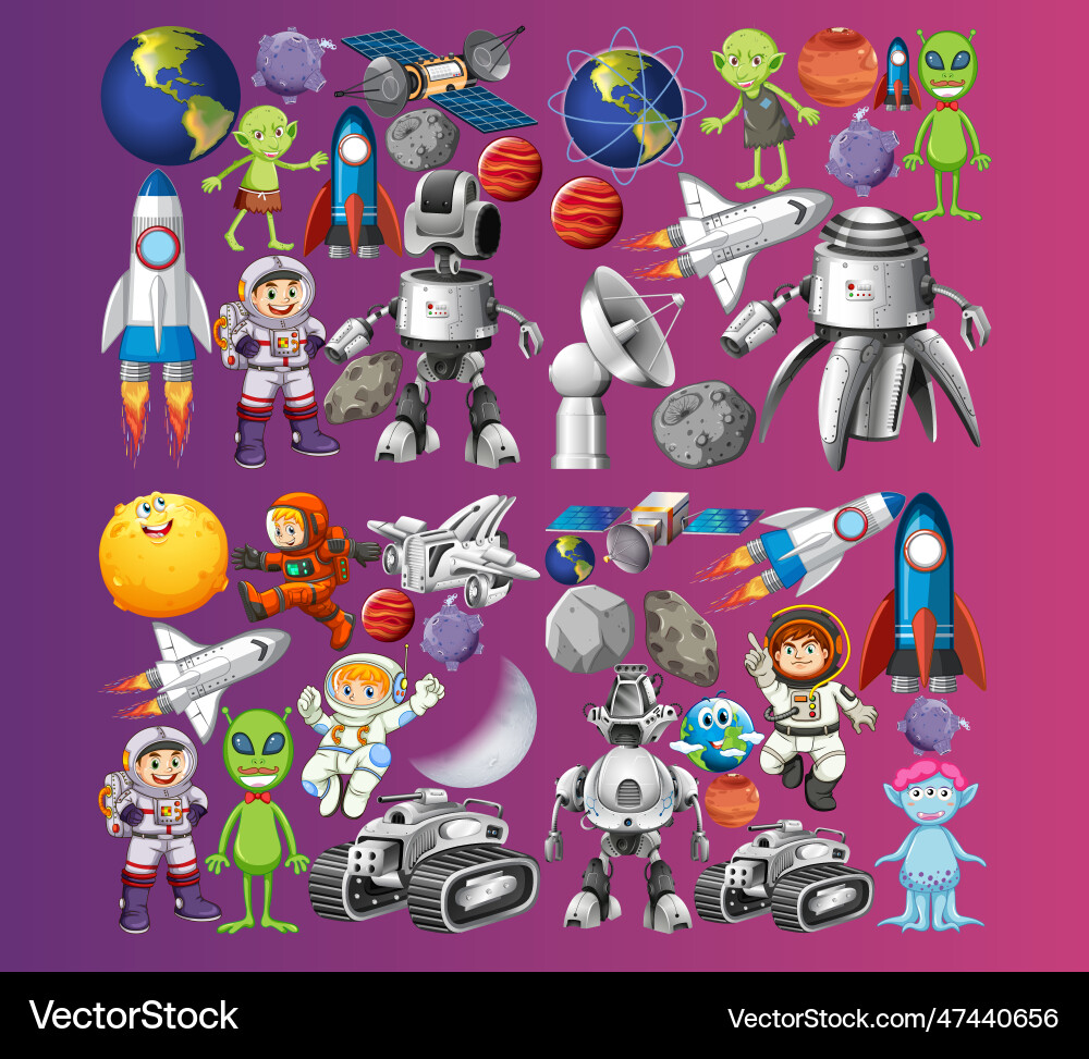 Set of space objects on gradient background Set of space objects on gradient background vector image