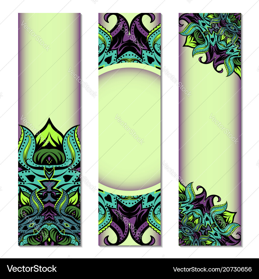 Vertical banner set with ornate circular pattern vector image