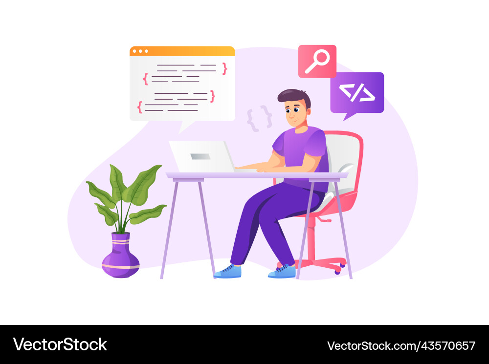 Coder Arbeiten auf Laptop - Flat Style Vektorbild