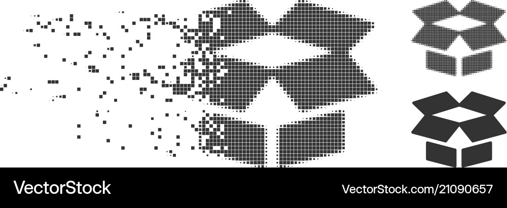 Decomposed pixel halftone open box icon Decomposed pixel halftone open box icon vector image