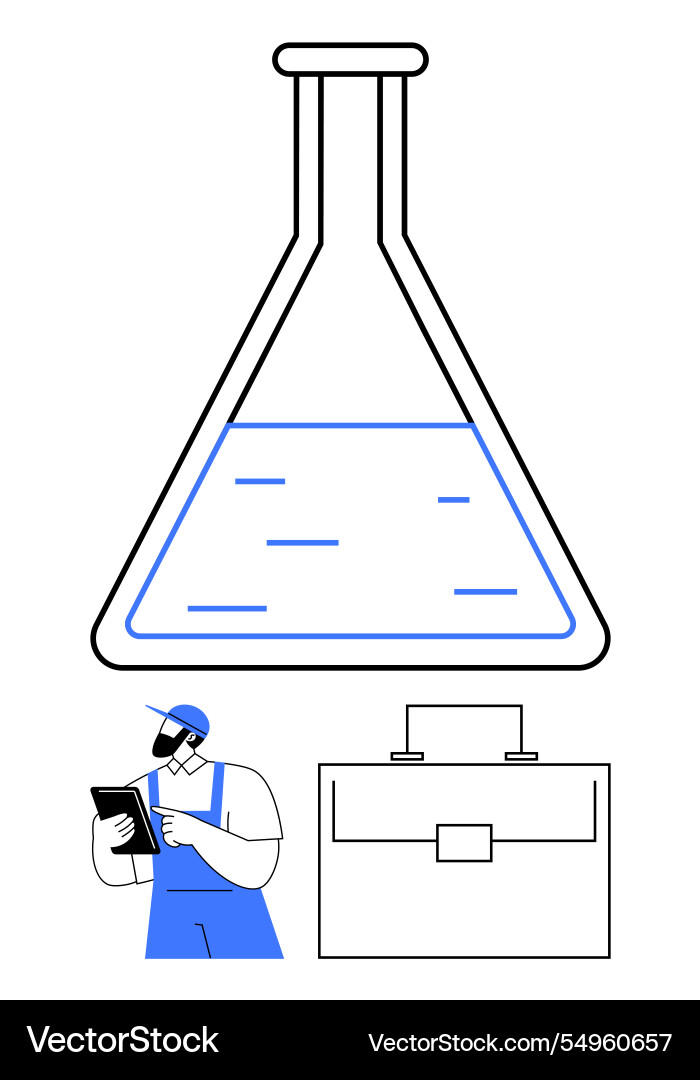Laboratory flask with liquid worker in uniform Laboratory flask with liquid worker in uniform vector image