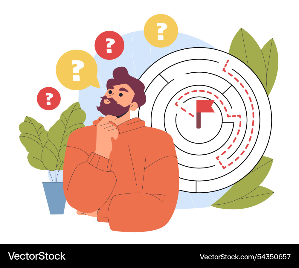 Man looking for exit young guy trying to solve Man looking for exit young guy trying to solve Vector Image