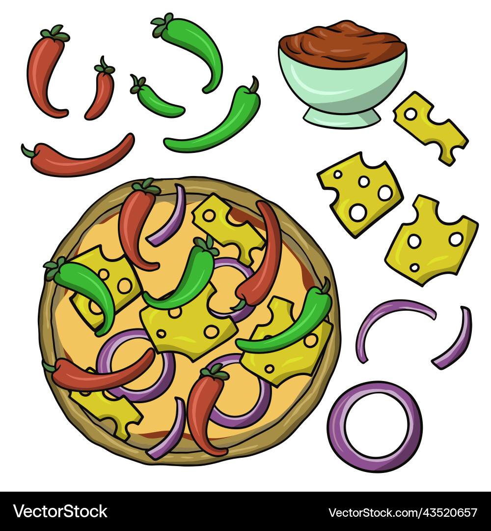 Pizza with vegetables a set of icons for creating Vector Image