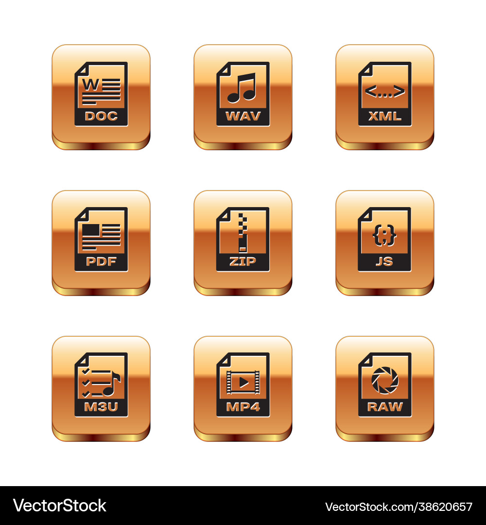Set doc file document m3u mp4 zip pdf and xml Set doc file document m3u mp4 zip pdf and xml vector image
